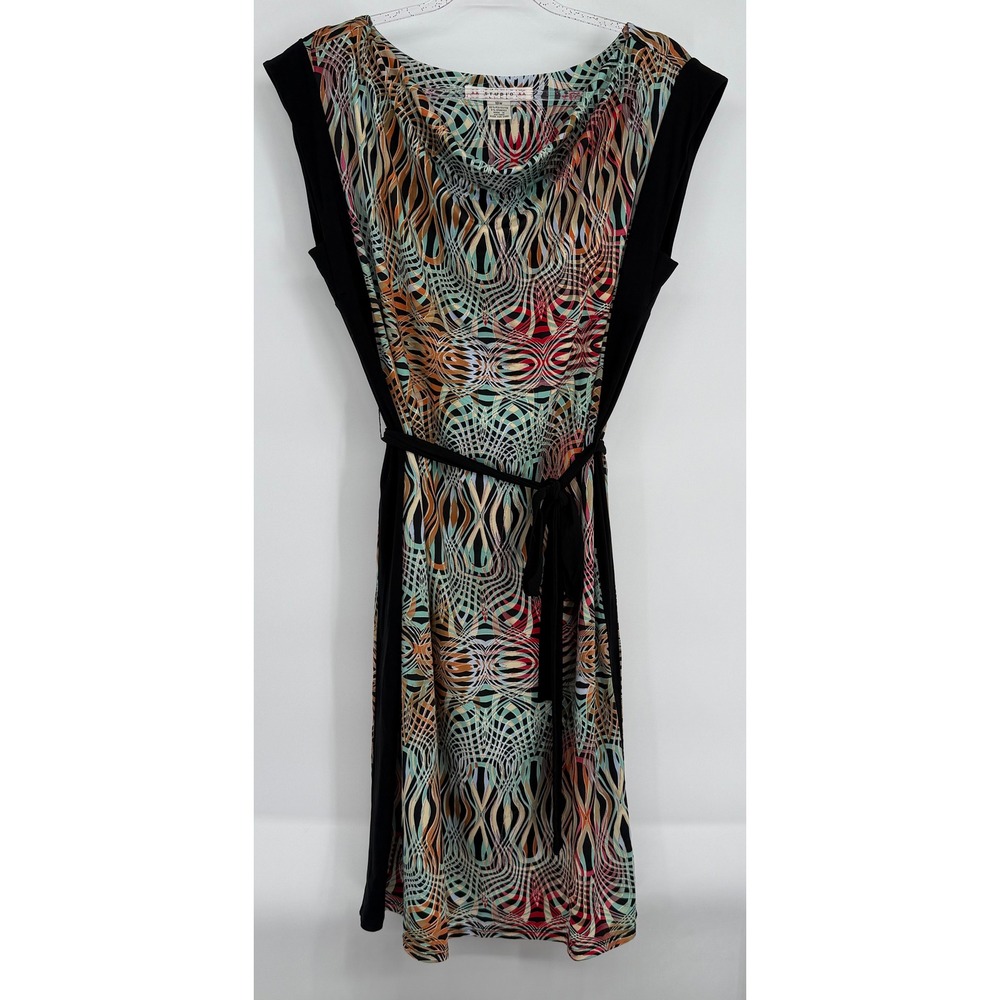 AA Studio AA Womens Sheath Dress Cowl Neck Psychedelic Print Belted Sz 18